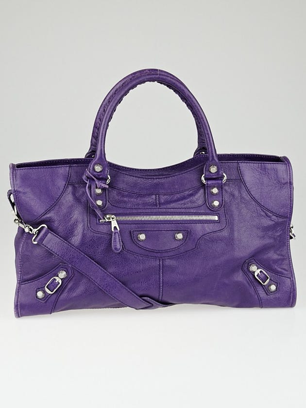 Balenciaga Dark Violet Lambskin Leather Giant 12 Silver Part Time Bag