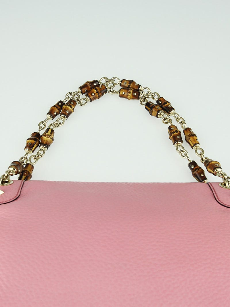 Gucci Pink Pebbled Leather Bamboo Chain Shoulder Bag | Yoogi's Closet
