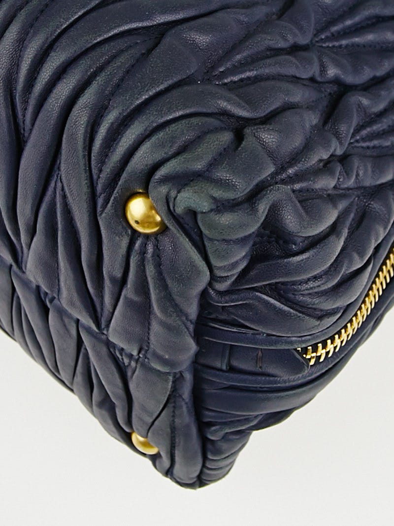 Miu Miu Ink Blue Matelasse Quilted Leather Small Tote Bag RN1016 | Yoogi's  Closet