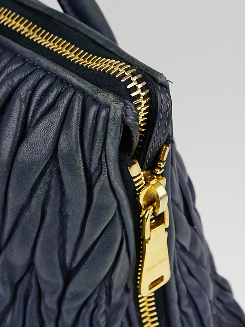 Miu Miu Ink Blue Matelasse Quilted Leather Small Tote Bag RN1016