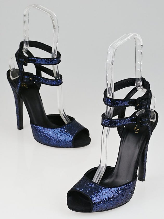 Gucci Marine Glitter/Suede Ankle Strap Sandals Size 8.5/39