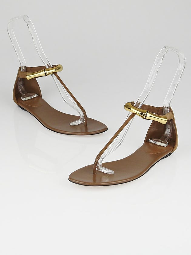 Gucci Brown Suede Bamboo Ankle-Wrap Coraline Thong Sandals Size 8.5/39