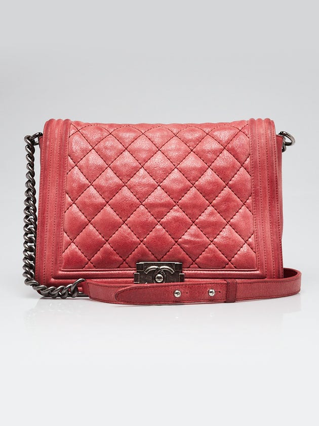 Chanel Red Quilted Iridescent Calfskin Leather Gentle Medium Boy Bag