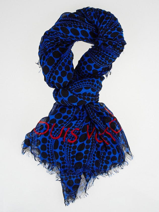 Louis Vuitton Limited Edition Blue Yayoi Kusama Pumpkin Dots Cashmere/Silk Stole Scarf