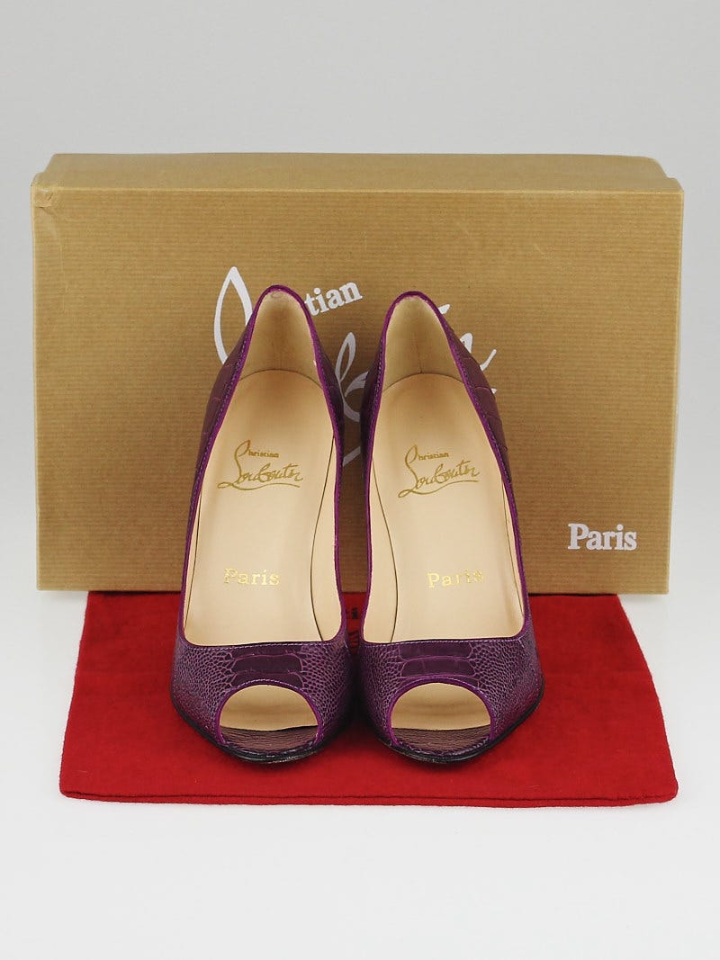 Christian Louboutin Purple Ostrich Leg Leather Yotruche 100 Peep