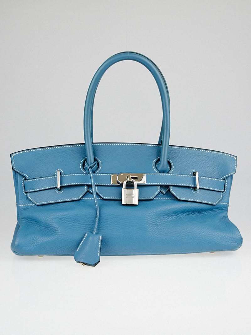 Hermes 42cm Blue Jean Clemence Leather Palladium Plated JPG Birkin Bag