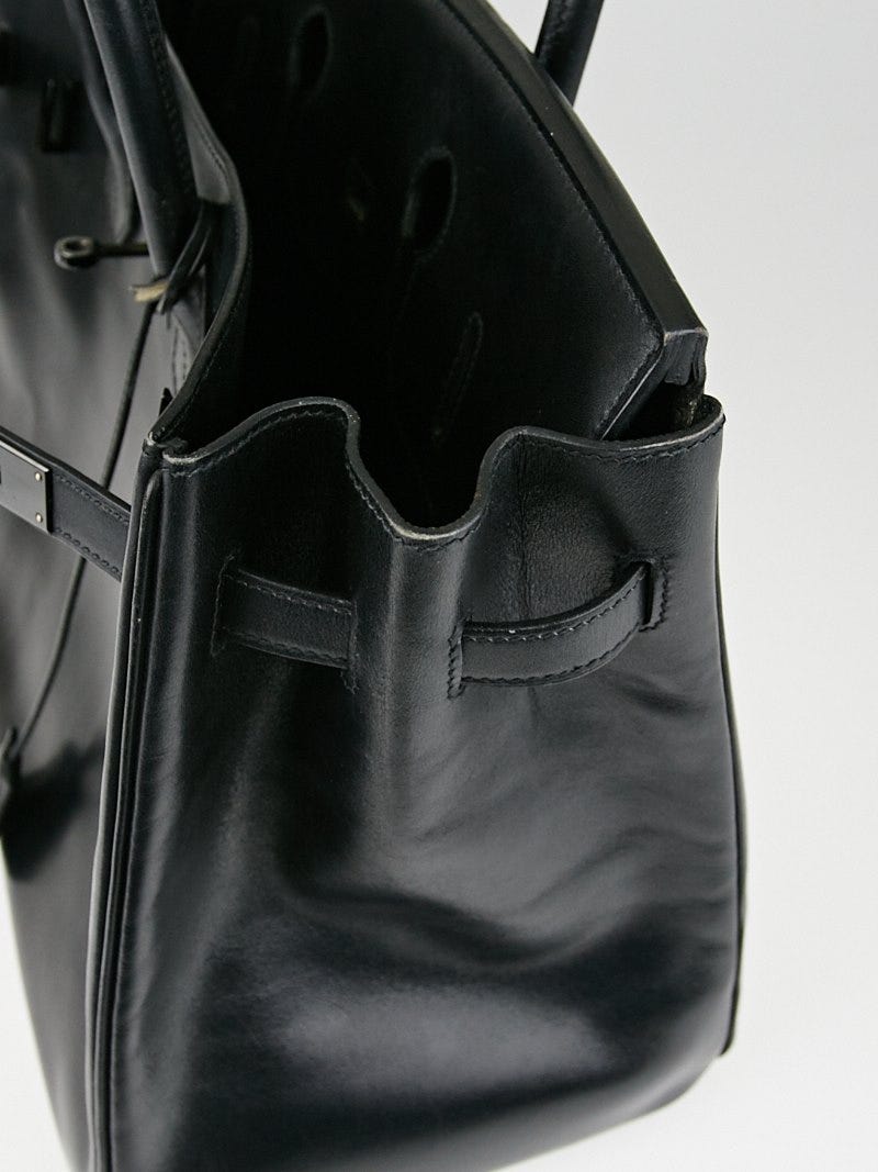 HERMES Black Box Leather Birkin 35 Handbag