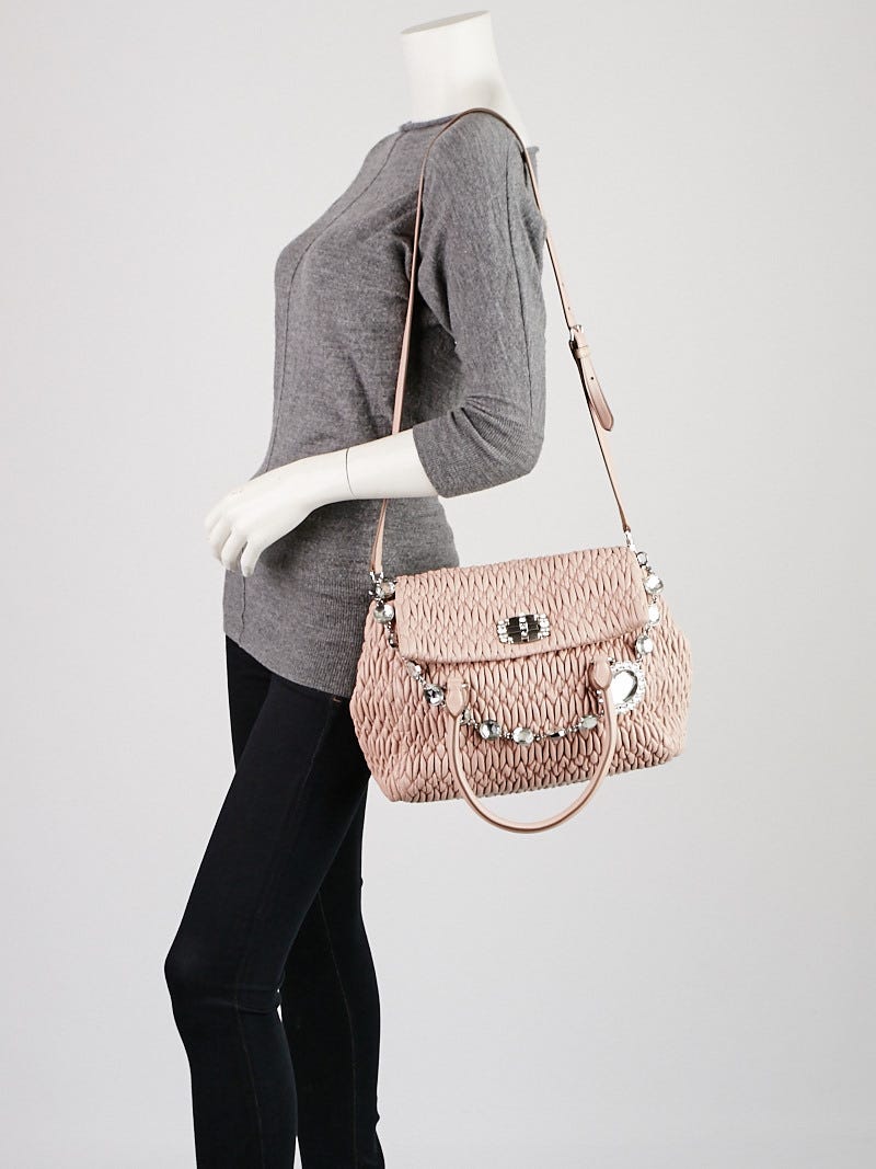 Miu Miu Cammeo Nappa Matelasse Leather and Crystal Satchel