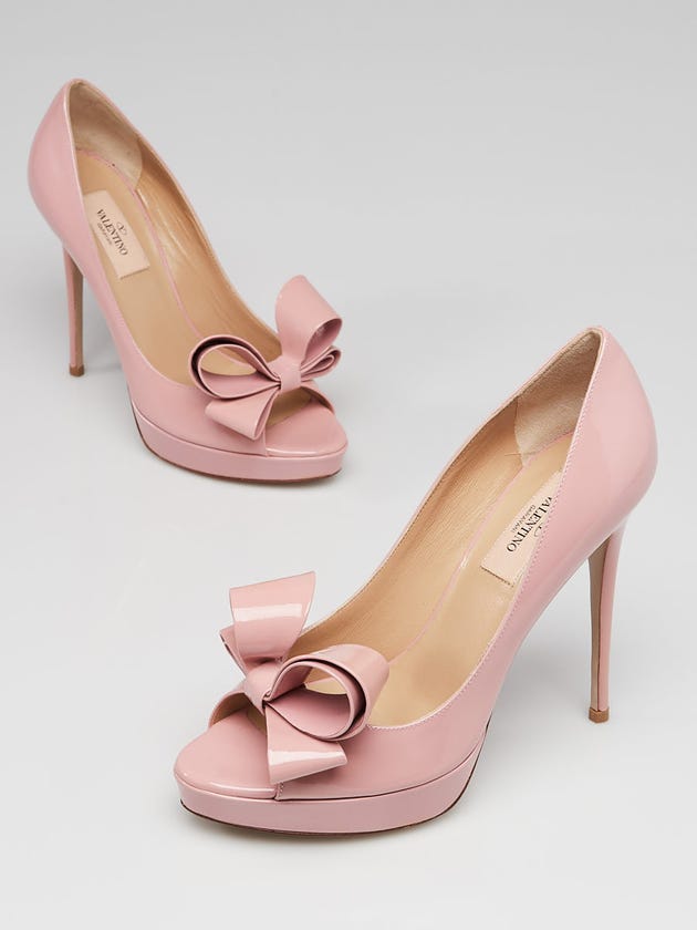 Valentino Pink Patent Leather Bow Peep-Toe Pumps Size 6.5/37