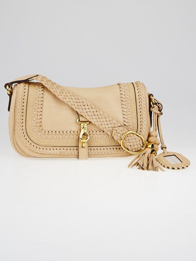 Gucci Beige Leather Woven 'Handmade' Medium Flap Bag