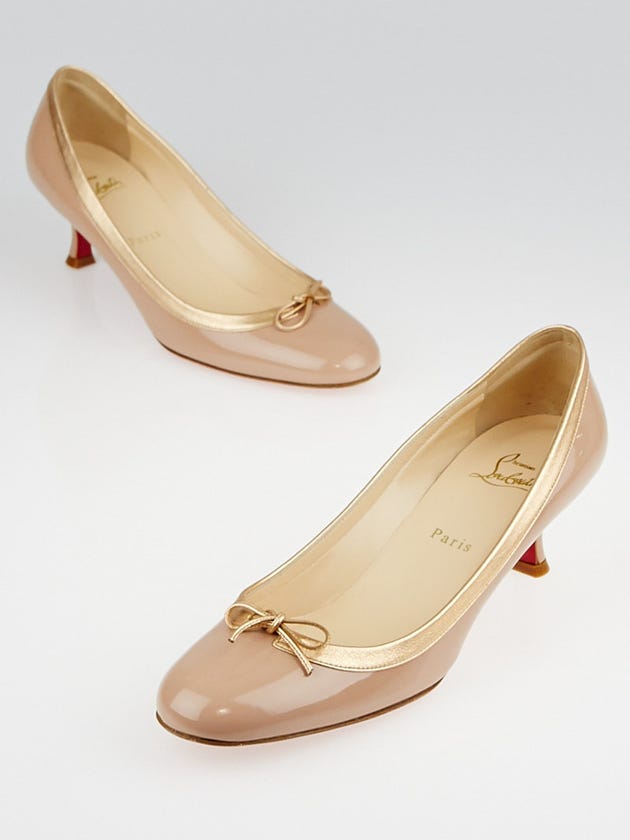 Christian Louboutin Nude Patent Leather Marcia Balla 45 Heels Size 9.5/40