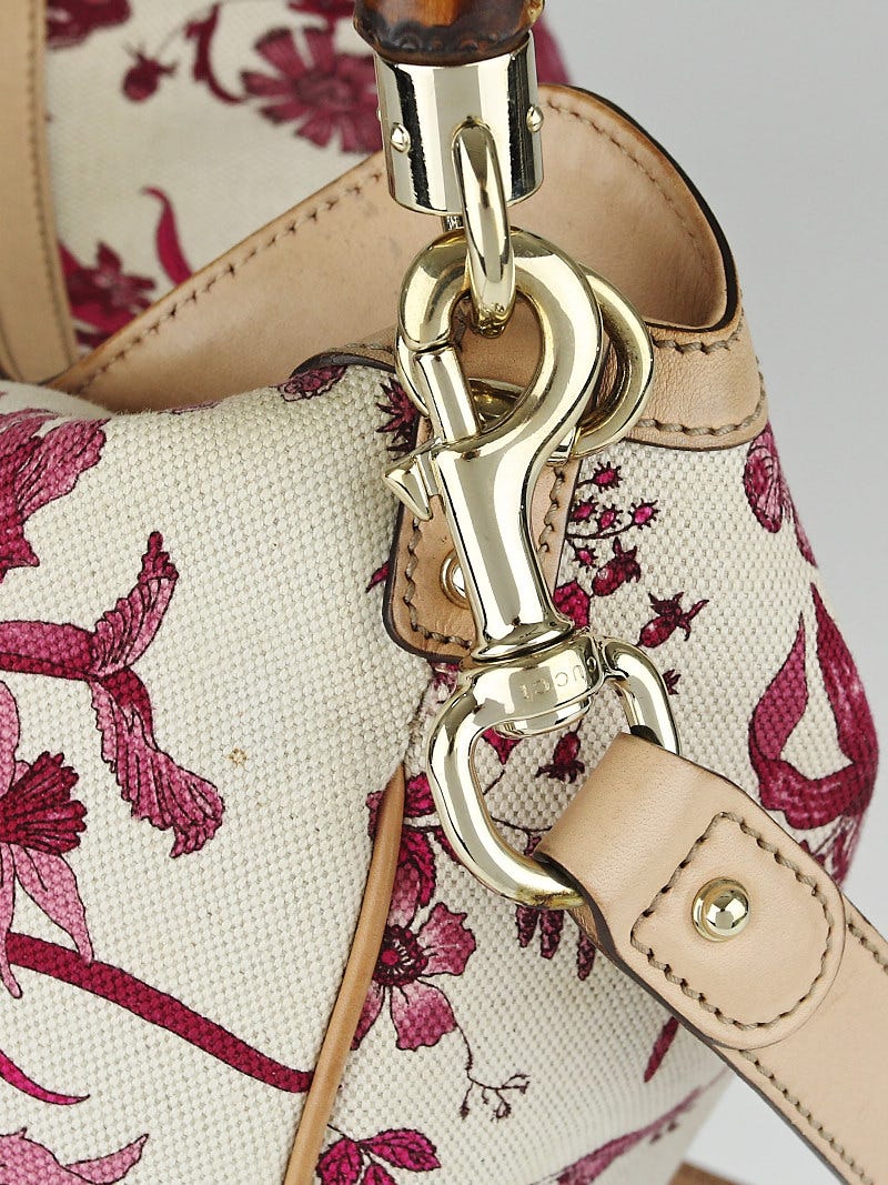 Gucci Pink Floral Canvas and Bamboo Peggy Top Handle Hobo Bag