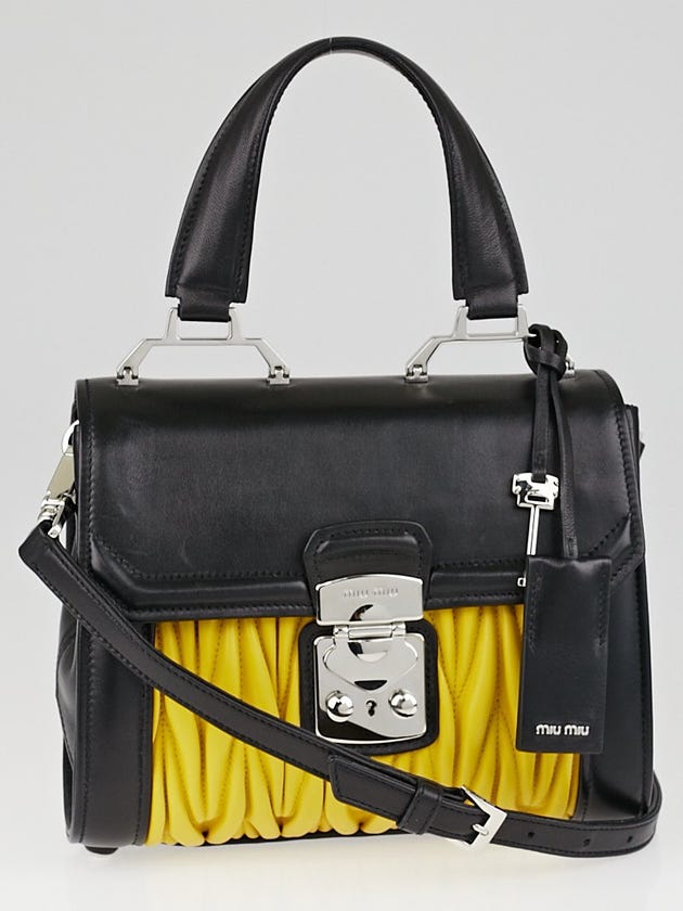 Miu Miu Black and Sunny Yellow Matelasse Nappa Leather Top Handle Bag R1132C