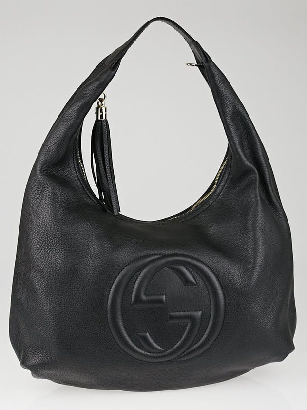 Gucci Black Pebbled Calfskin Leather Soho Hobo Bag