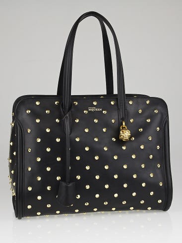 Alexander McQueen Black Studded Leather Medium Skull Padlock Zip Tote Bag | Yoogi's Closet Alexander McQueen Black Studded Leather Medium Skull Padlock Zip Tote Bag | Yoogi's Closet