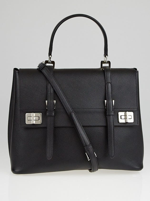 Prada Black Saffiano Leather Top Handle Briefcase Bag BN2789
