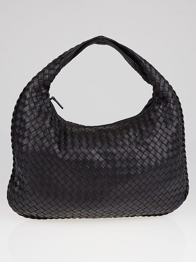 Bottega Veneta Black Intrecciato Woven Nappa Leather Medium Veneta Hobo Bag
