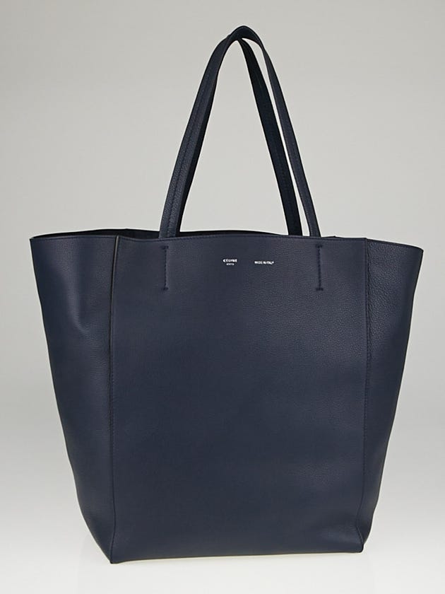 Celine Navy Blue Drummed Calfskin Leather Horizontal Phantom Medium Cabas Tote Bag 