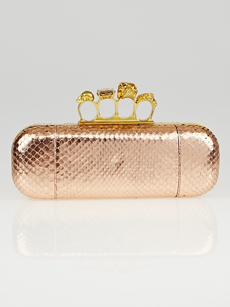 Alexander McQueen Gold Foil Python Knuckle Box Clutch Bag