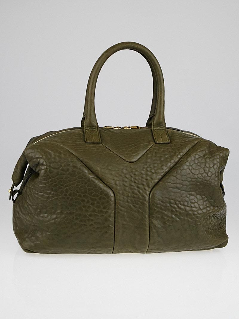 Yves Saint Laurent Khaki Pebbled Leather Easy Y Zip Tote Bag