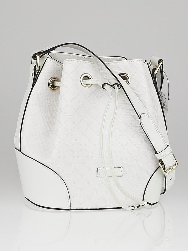 Gucci White Diamante Textured Leather Bucket Bag