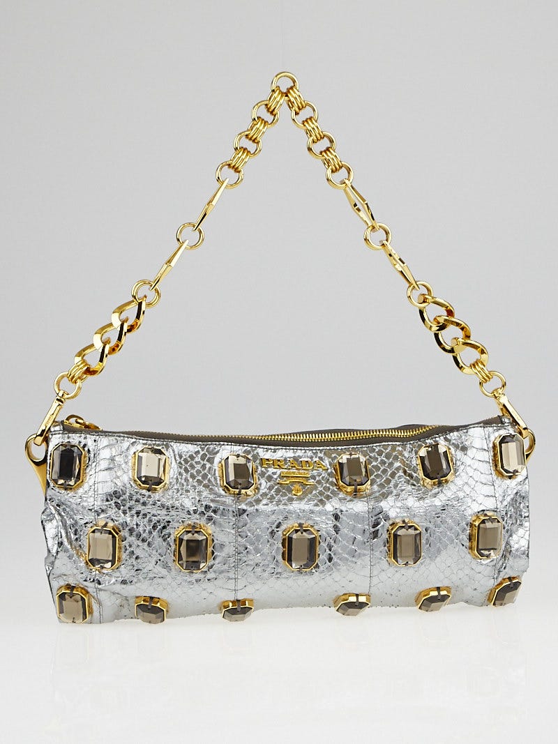 Prada Silver Python Jeweled Chain Clutch Bag BP0250 - Yoogi's Closet