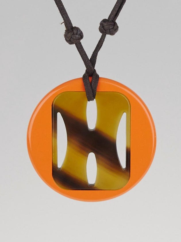 Hermes Buffalo Horn and Orange Lacquer Tonkin Cord Necklace 