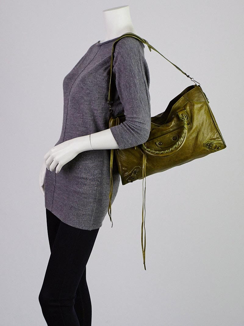 Balenciaga Khaki Chevre Leather Motorcycle City Bag | Yoogi's Closet