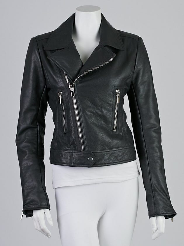 Balenciaga Grey Lambskin Leather Biker Jacket Size 8/40