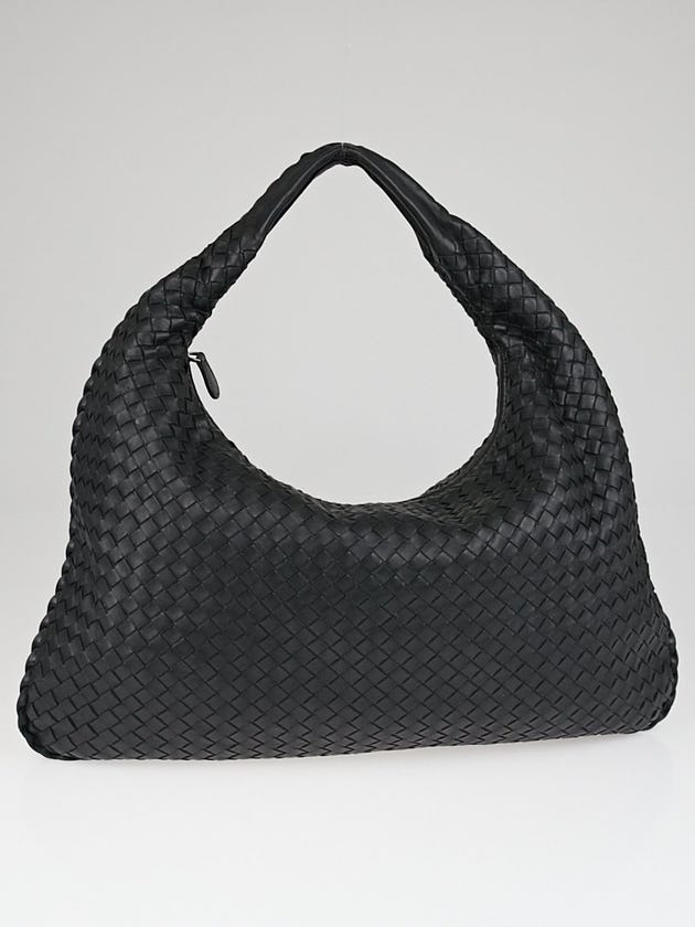 Bottega Veneta Black Intrecciato Woven Nappa Leather Medium Veneta Hobo Bag 