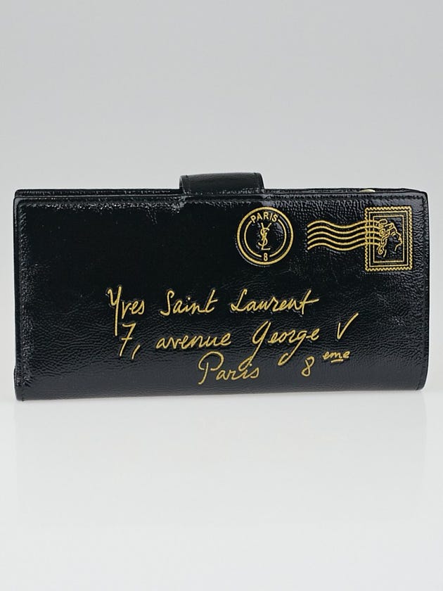 Yves Saint Laurent Black Patent Leather Y Mail Continental Wallet