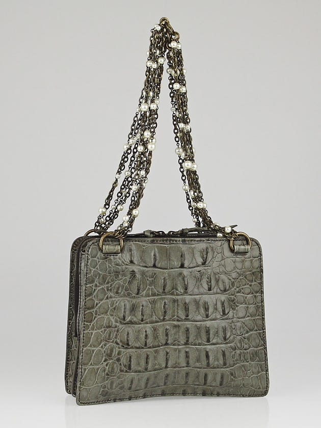 Miu Miu Grigio Crocodile Embossed Leather St. Cocco Selvag Chain Tote Bag