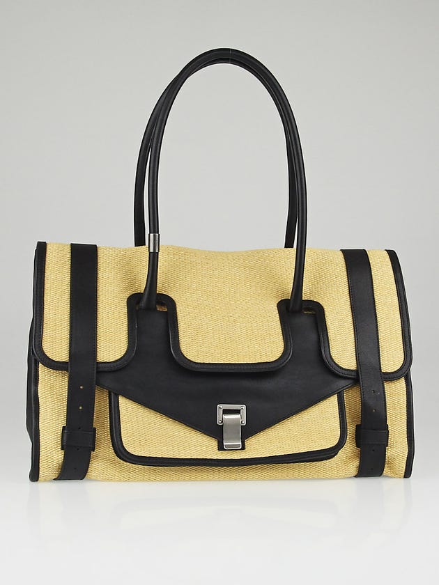 Proenza Schouler Black Leather and Straw PS1 Keep All Bag