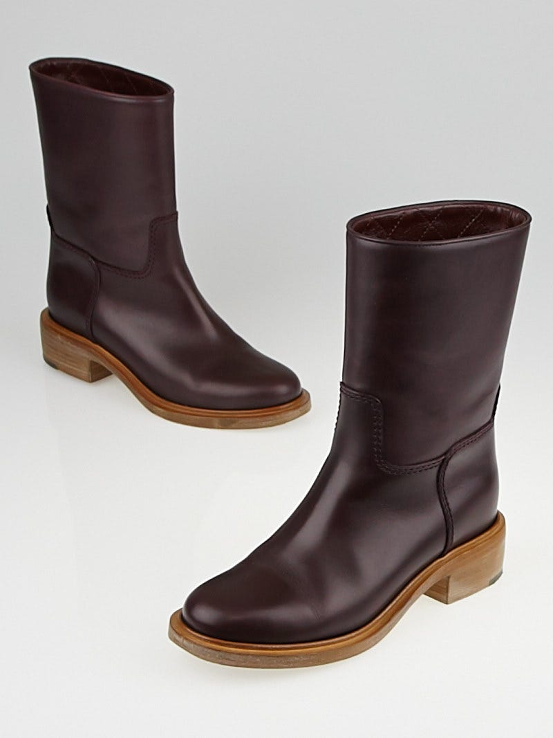 Chanel Burgundy Leather Motorcycle Boots Size 6/36.5 | Yoogi's Closet
