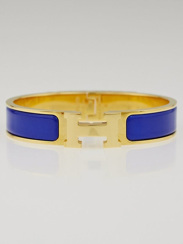 Hermes Blue Royal Enamel Gold Plated Clic H Narrow PM Bracelet