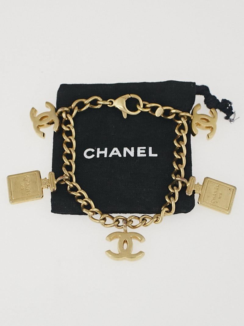 Chanel Gold Metal CC and Chanel No.5 Perfume Charm Bracelet - Yoogi's Closet