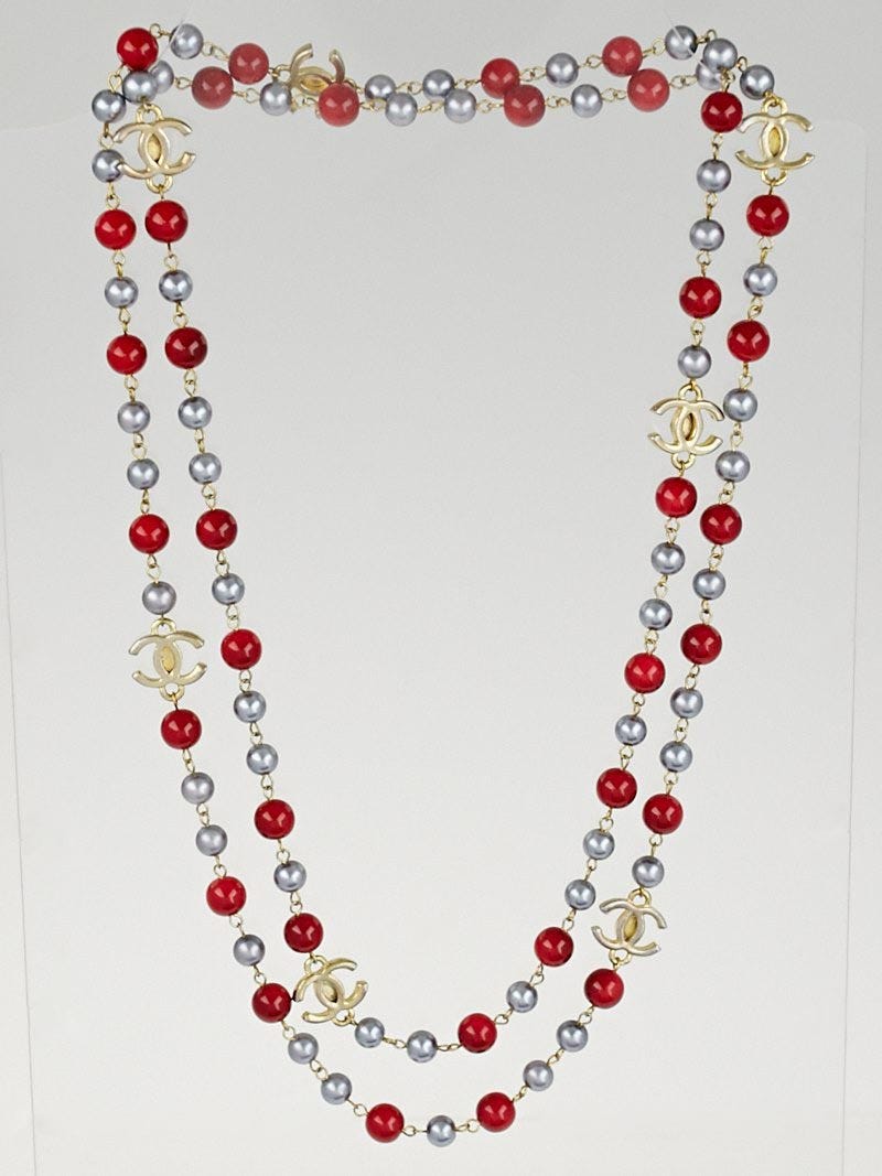 Chanel Faux Pearl and Bead CC Long Strand Necklace
