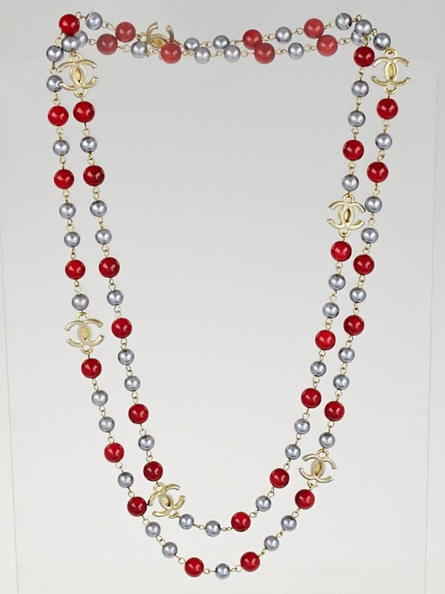 Chanel Faux Pearl and Bead CC Long Strand Necklace