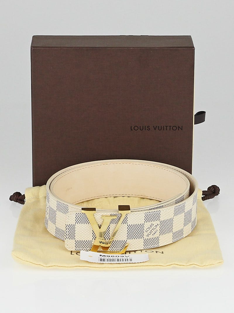 Authentic Louis Vuitton Damier Azur Canvas Leather Gold LV Initials Belt  85/34