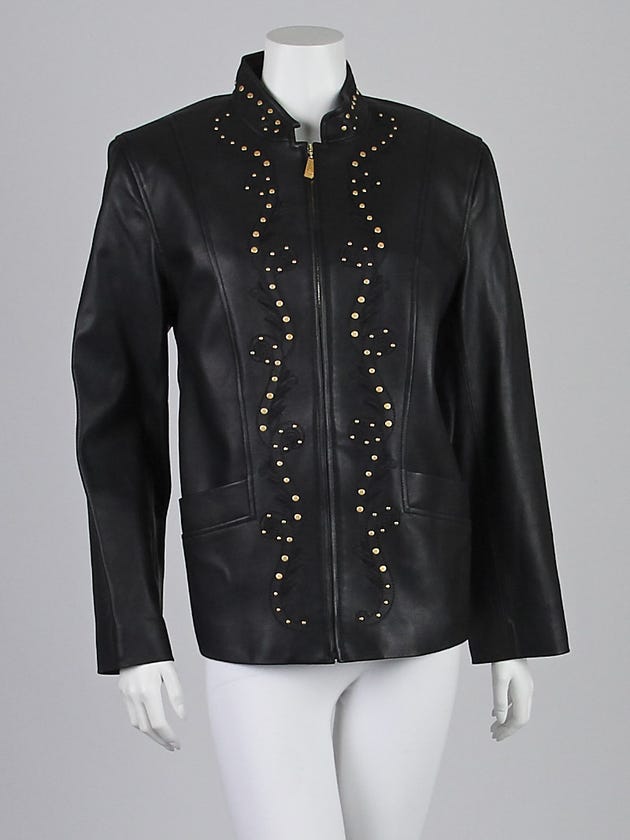 St. John Black Lambskin Leather Studded Jacket Size L