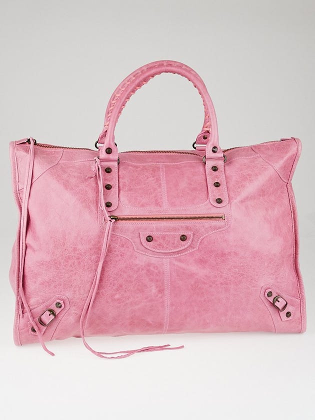 Balenciaga Bubblegum Lambskin Leather Weekender Bag