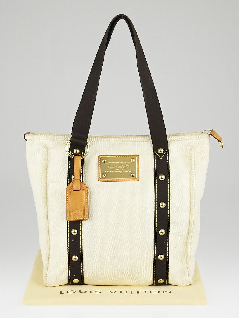 LOUIS VUITTON Limited Edition Cream Canvas Antigua Cabas MM Bag - Fina