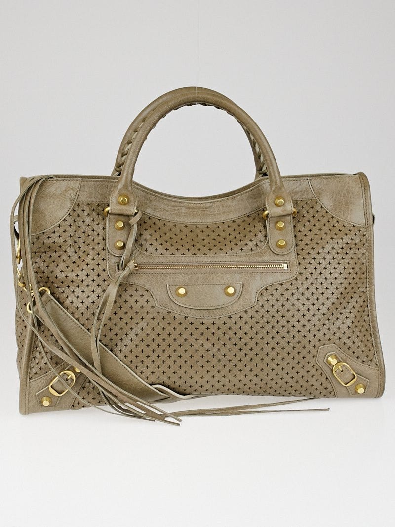 Balenciaga Taupe Cross Perforated Lambskin Leather