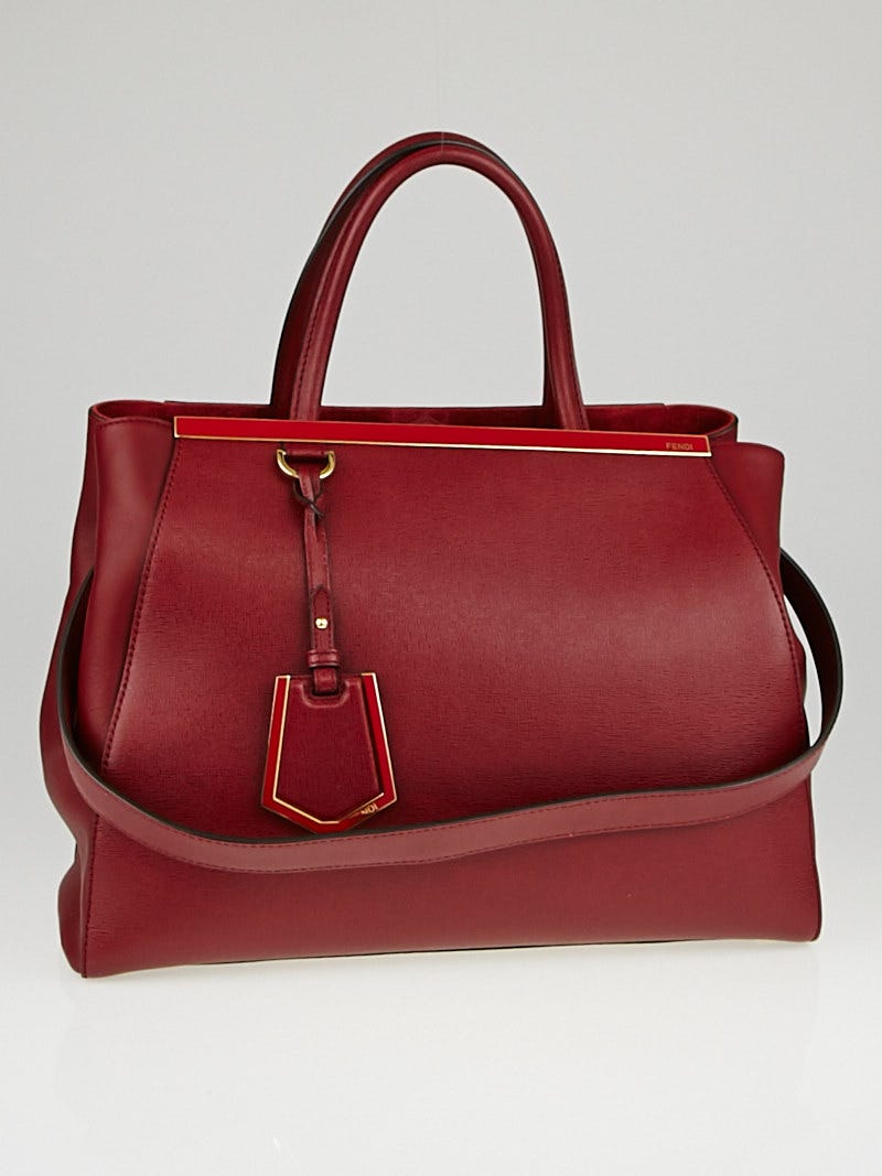 Fendi Dark Red Cherry Vitello Leather Medium 2Jours Elite Tote Bag