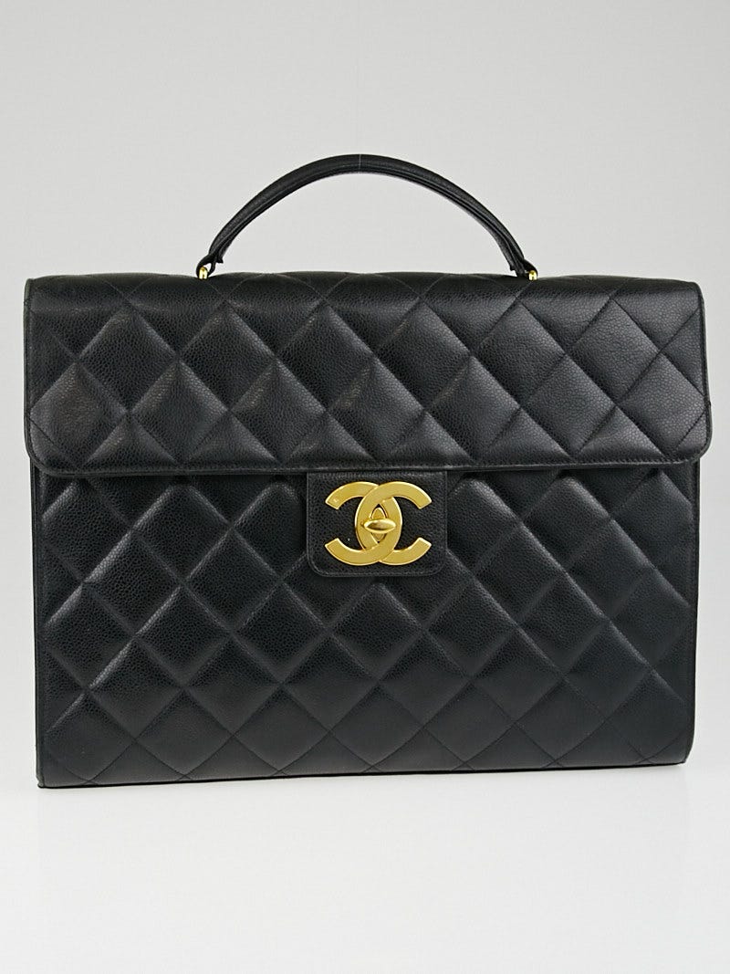 Chanel Black Quilted Caviar Leather Jumbo Kelly Briefcase Bag - Yoogi's  Closet