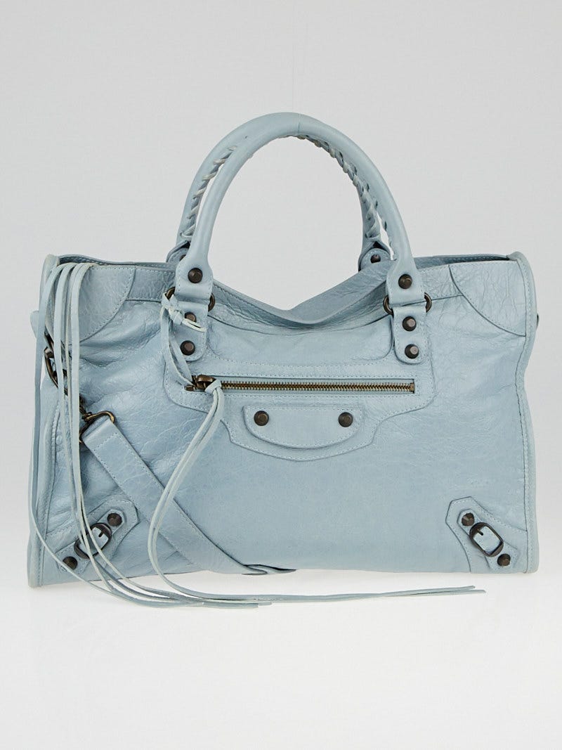 Balenciaga Bleu Acier Lambskin Leather Motorcycle City Bag | Yoogi's Closet
