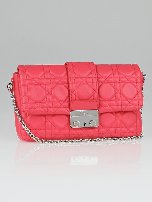 Christian Dior Coral Cannage Quilted Lambskin Leather New Lock Pouch Clutch Bag 