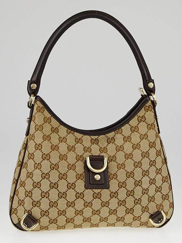 Gucci Beige/Ebony GG Canvas Abbey Medium D-Ring Hobo Bag