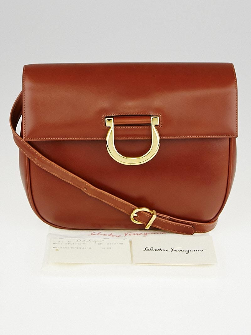 Salvatore Ferragamo Vintage Tan Box Leather Flap Shoulder Bag