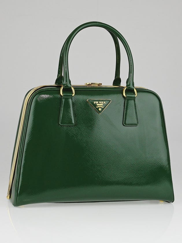 Prada Larice Saffiano Lux Leather Frame Top Handle Bag BL808F
